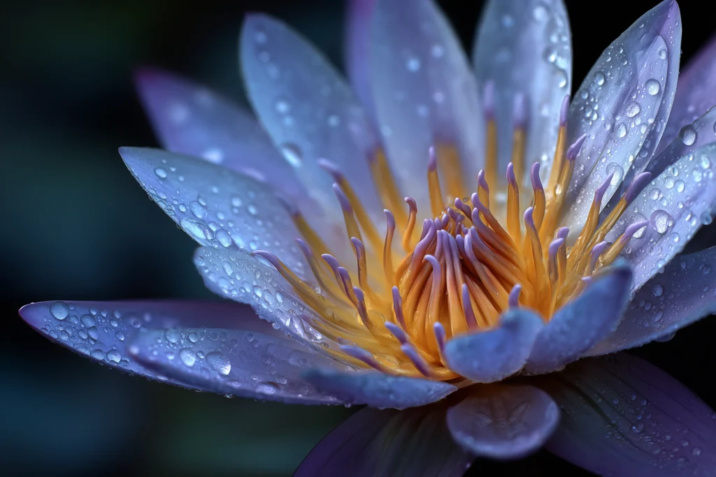 Öppen blå lotus blomma i närbild