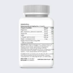 Produktbild på baksidan av ZMA som visar innehåll.
