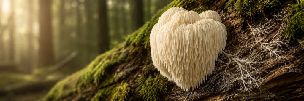 Lion’s Mane fruktkropp och mycel av Hericium erinaceus