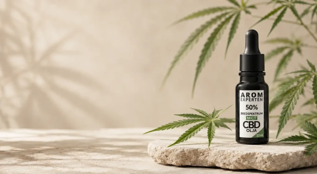 Vad är CBD-olja – flaska med CBD-olja och hampablad