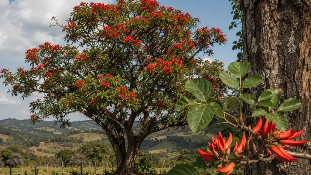 vad är Erythrina mulungu träd med röda blommor i sydamerikansk miljö